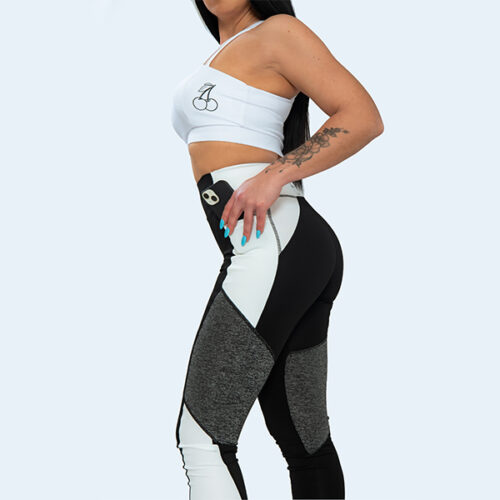 Tricolor leggings with high waist and pockets on the side
