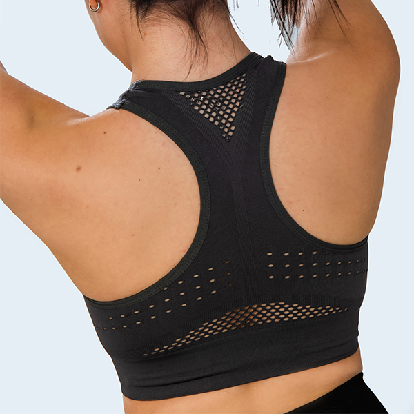 Dark Grey sports bra with removable pads and holes - Image 3